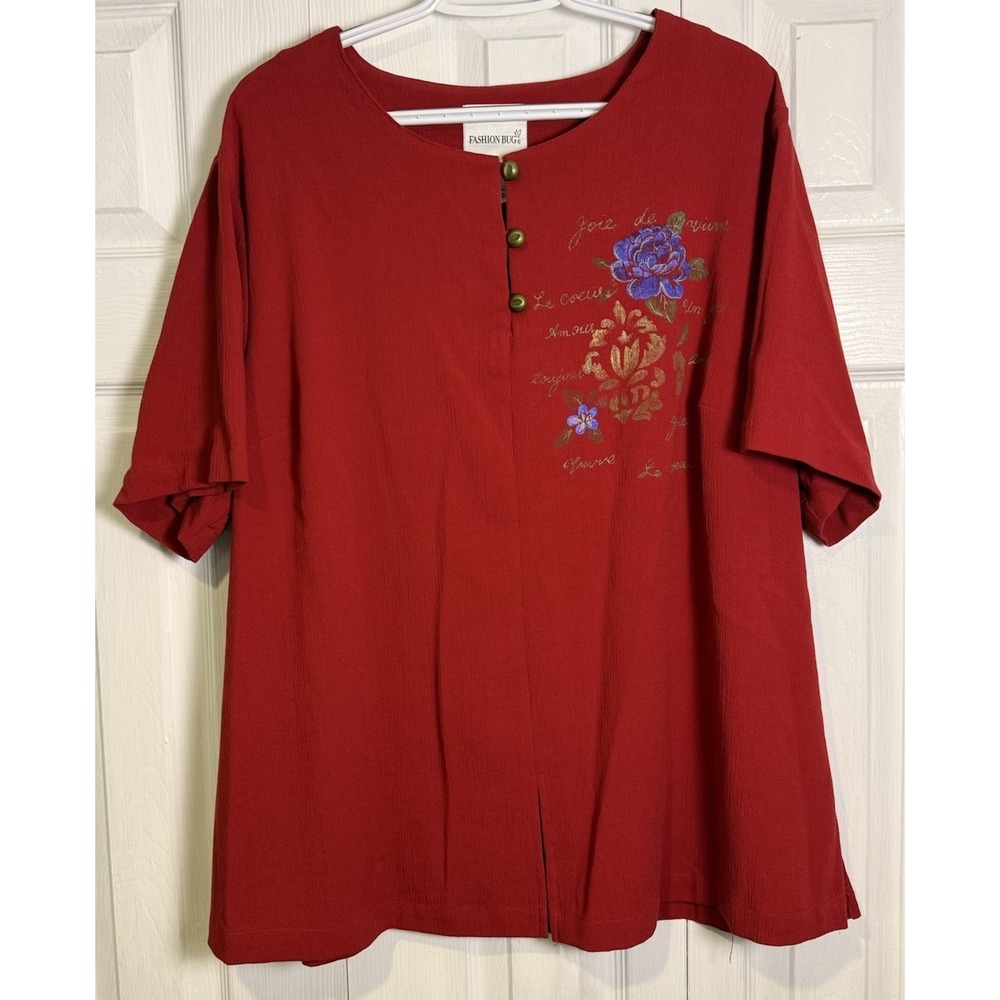 Fashion Bug Womens 22/24 Red Floral Textured Tunic Top Plus Size